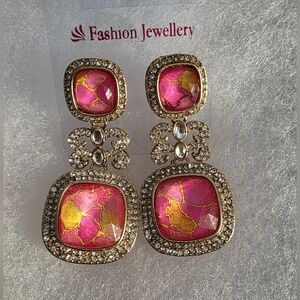 Elegant Pink and Gold Drop Earrings
